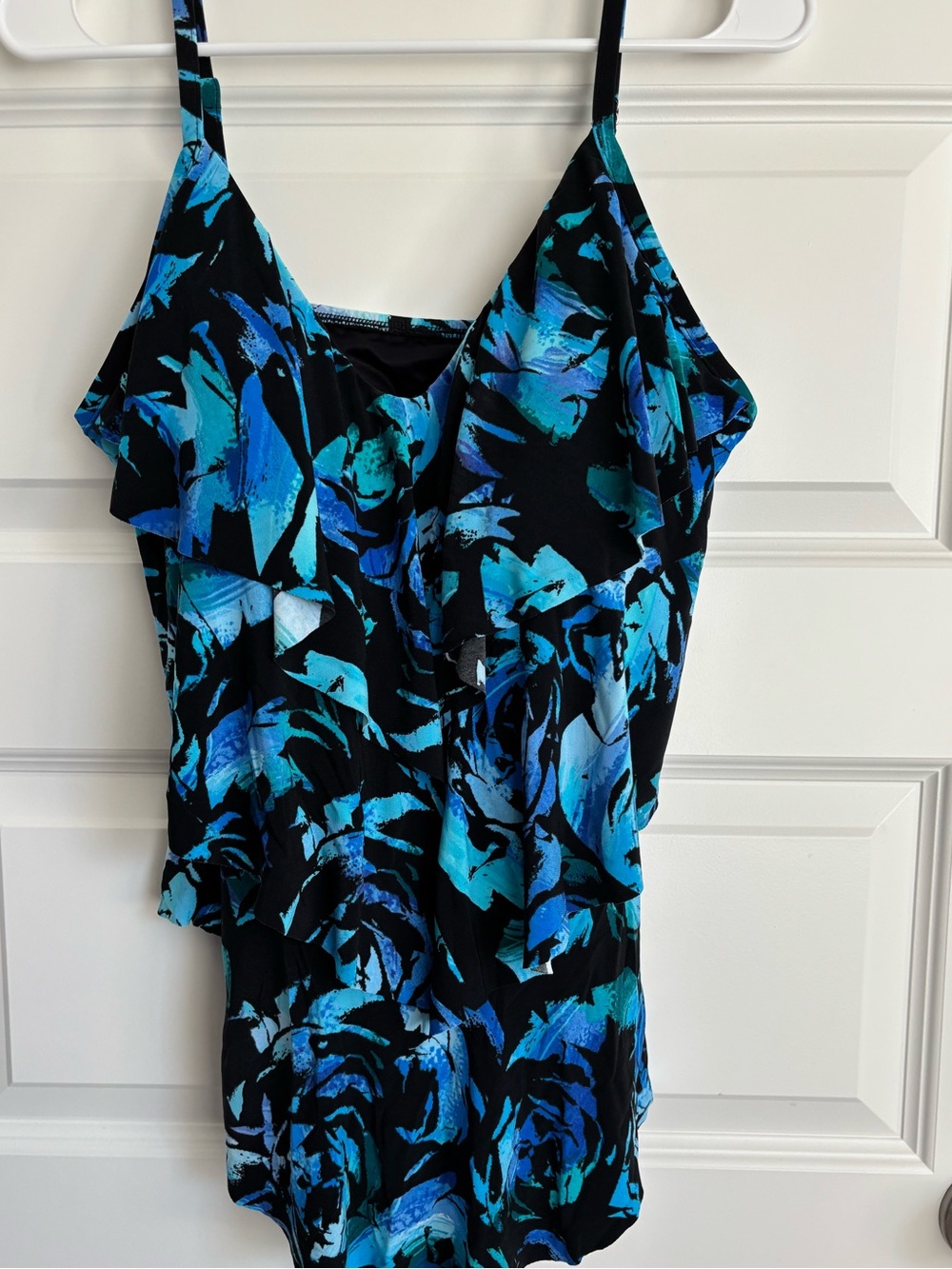 Magicsuit Blue Floral Ruffle Tankini Swim Top Size 14